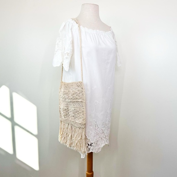 Barneys Off The Shoulder White 100% Cotton Lace Milkmaid Mini Shift Dress small - Picture 2 of 8